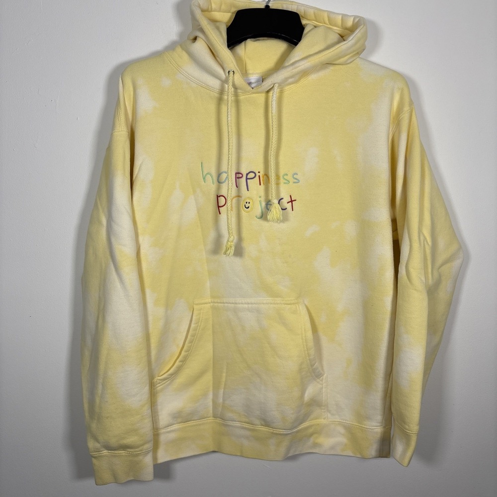 Happiness Project Hoodie Sweatshirt Large Butter Yellow Tie Dye Mental Health